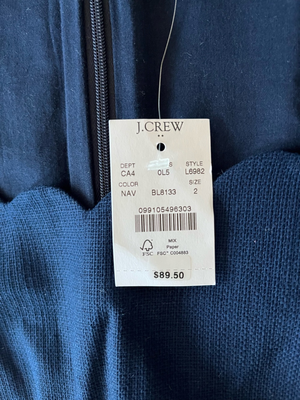 J.Crew Navy Scalloped Sheath Dress Size 2 NWT Lined Cotton Workwear - Picture 10 of 13